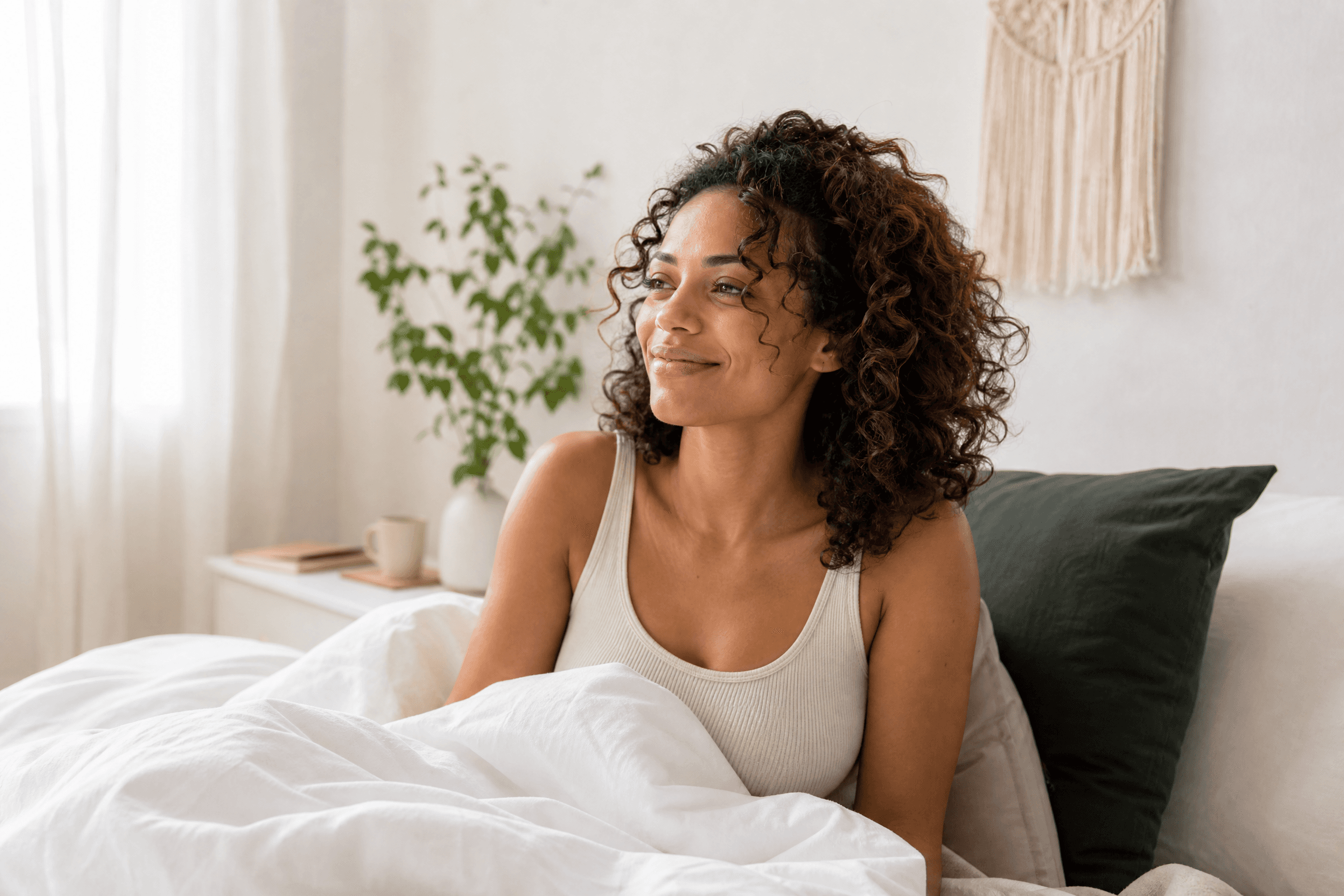 Woman enjoying a peaceful morning — healthy lifestyle
