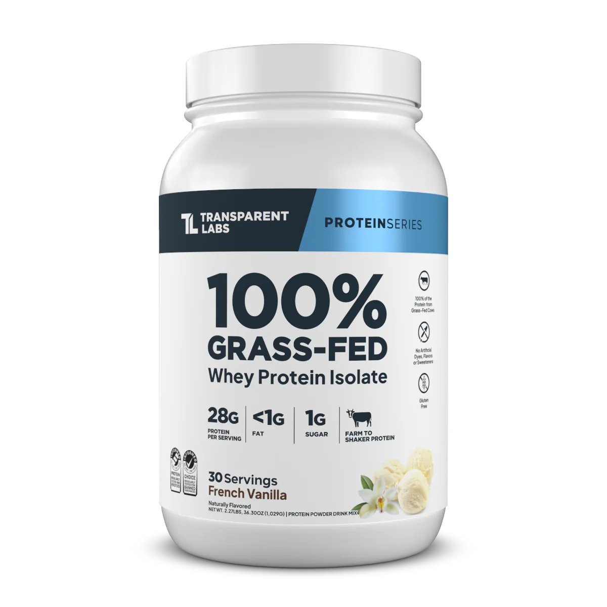 Transparent Labs 100% Whey Protein Isolate tub, French Vanilla